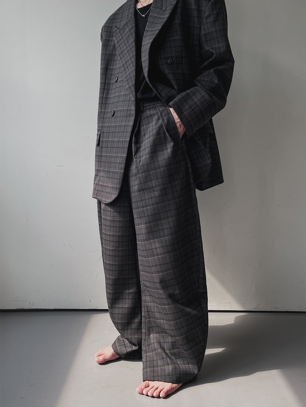 後鬆緊格紋西裝氣球褲