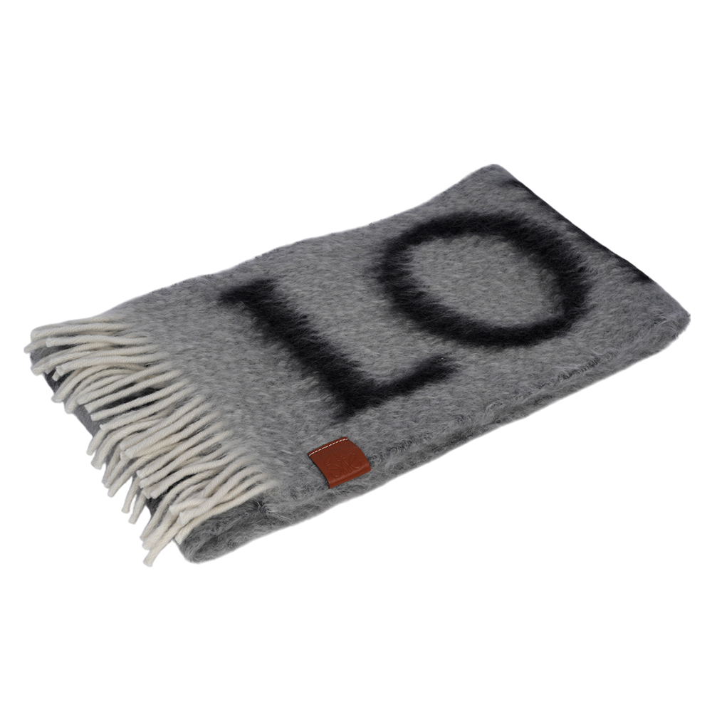 【LOEWE】Logo 海馬毛及羊毛圍巾