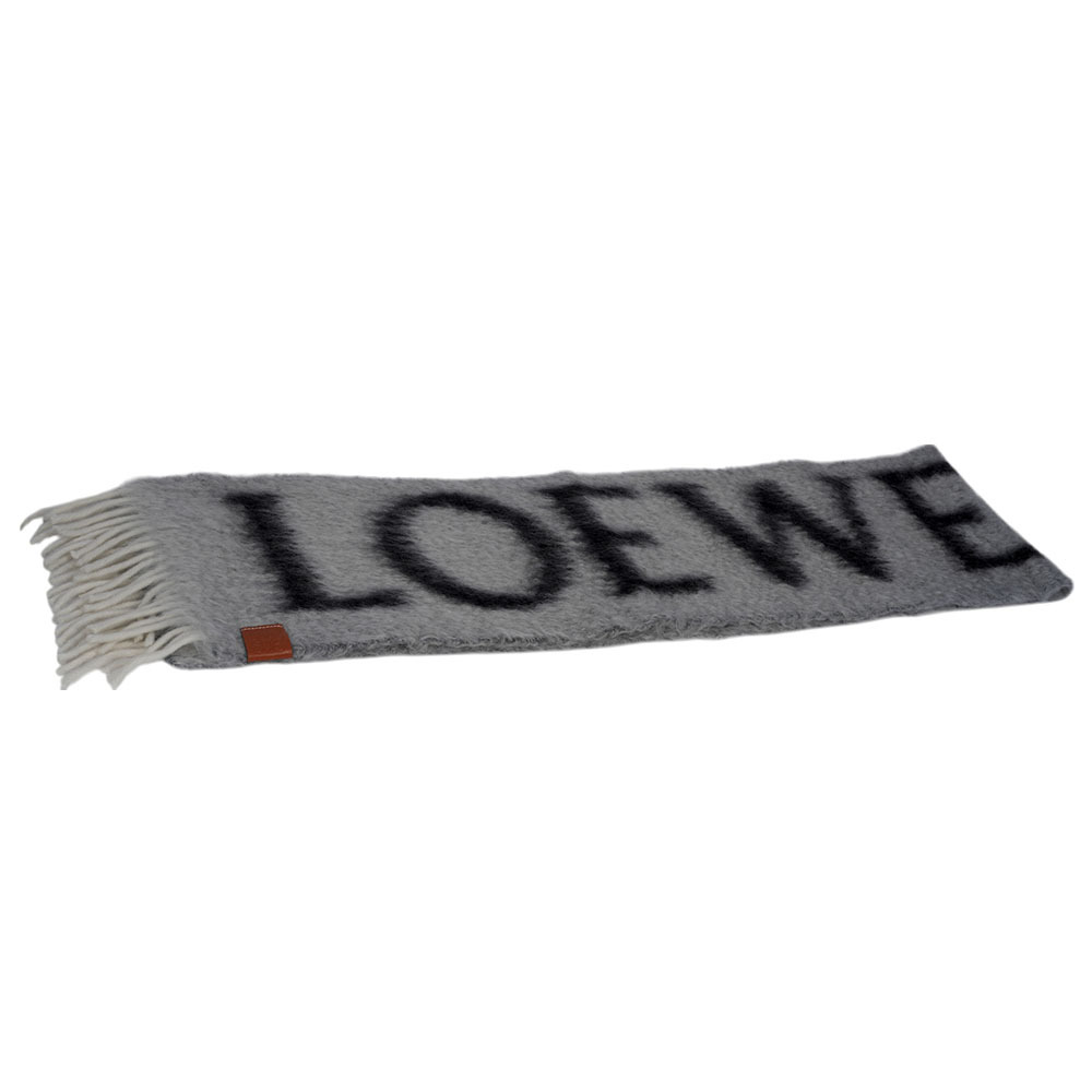 【LOEWE】Logo 海馬毛及羊毛圍巾(淺灰色/深灰色) F811257X03 1131