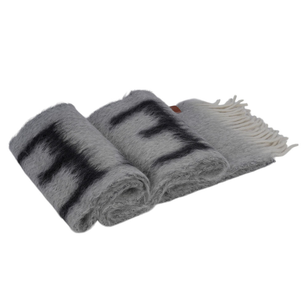 【LOEWE】Logo 海馬毛及羊毛圍巾(淺灰色/深灰色) F811257X03 1131