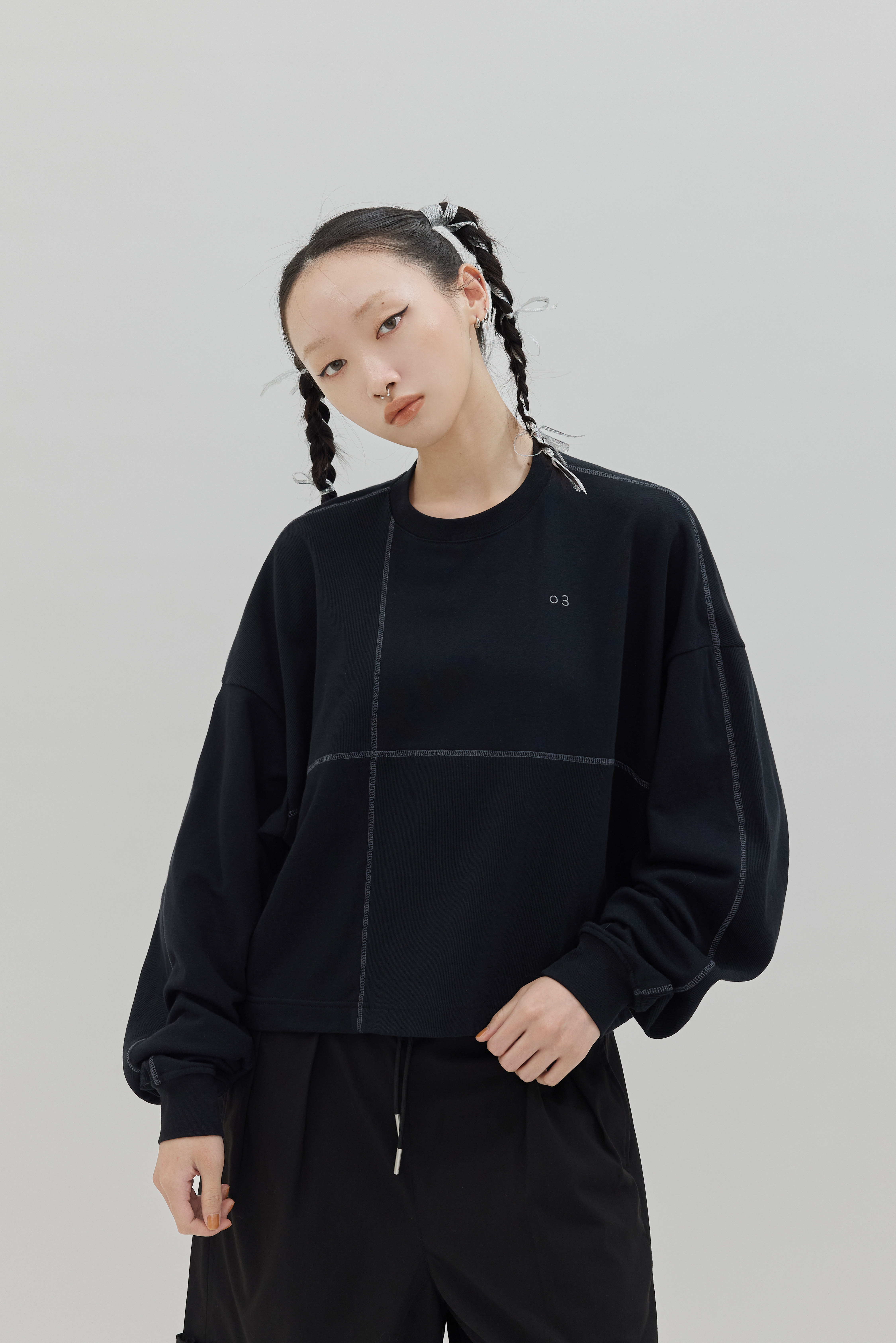 Square Patch Crewneck Sweatshirt｜Black