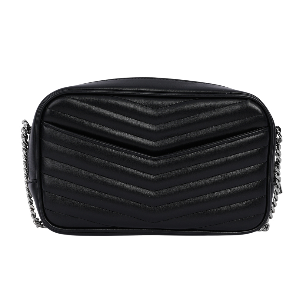 【YSL/Saint Laurent Paris】Mini Lou 銀字V紋小牛皮相機包/斜背包(黑色) 748849 DV702 1000