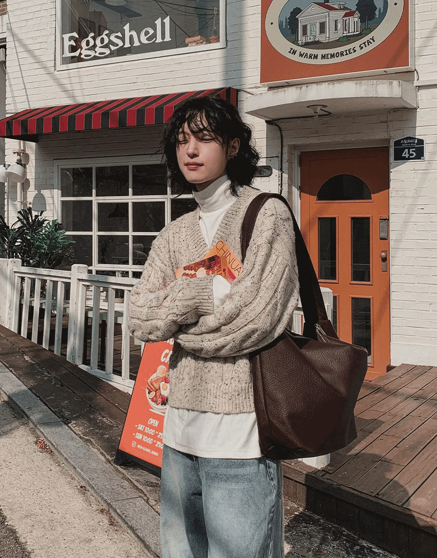 麻花短版V領針織衫