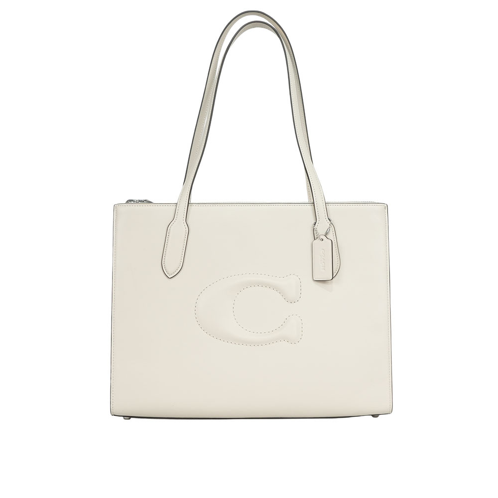 【COACH】Nina 銀釦縫線標誌小牛皮托特包(白色) CR096 SVHA