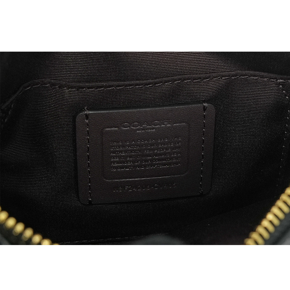 【COACH】Rowan 金字再生皮革拉鍊口袋迷你斜背包(黑色) CV405 IMBLK