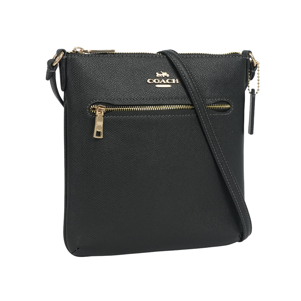 【COACH】Rowan 金字再生皮革拉鍊口袋迷你斜背包(黑色) CV405 IMBLK