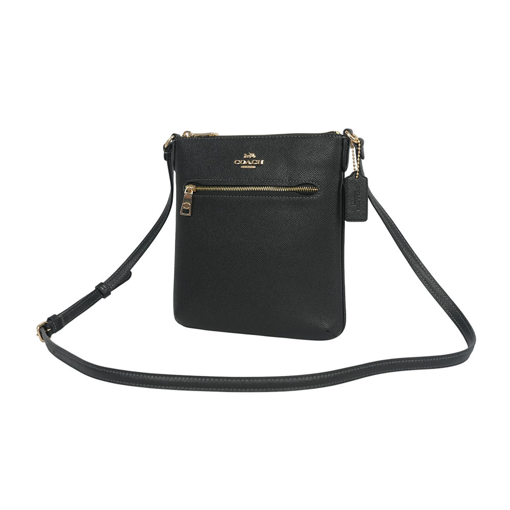 【COACH】Rowan 金字再生皮革拉鍊口袋迷你斜背包(黑色) CV405 IMBLK