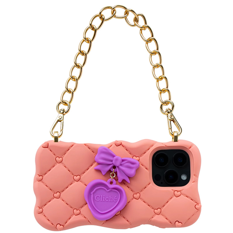 Candies iPhone 16 Pro Max - 融化愛心菱格紋晚宴包(橘)