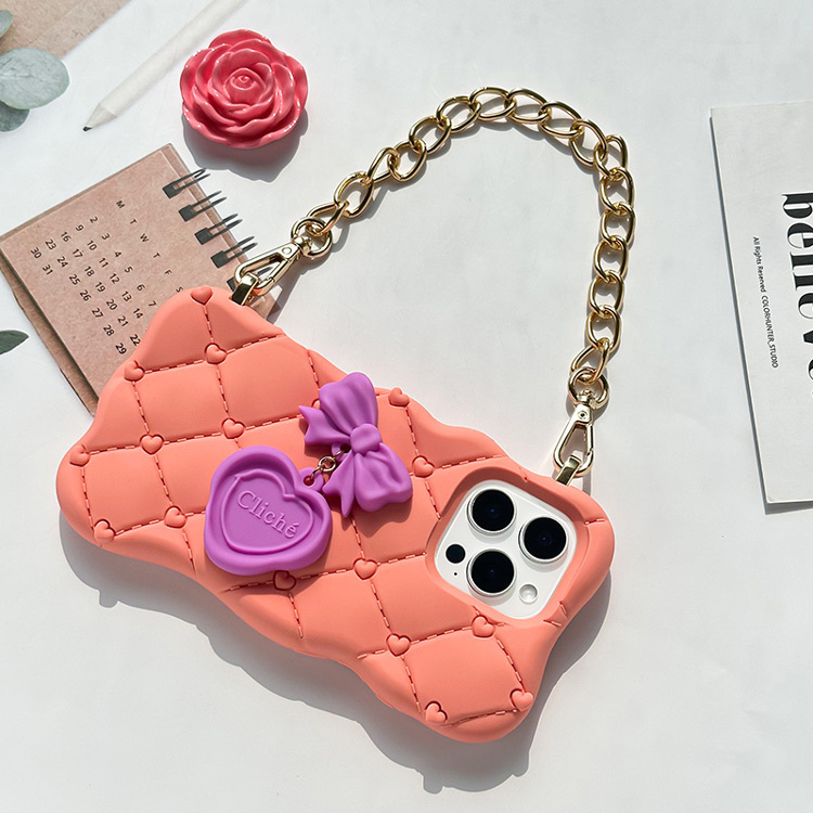 Candies iPhone 16 Pro Max - 融化愛心菱格紋晚宴包(橘)