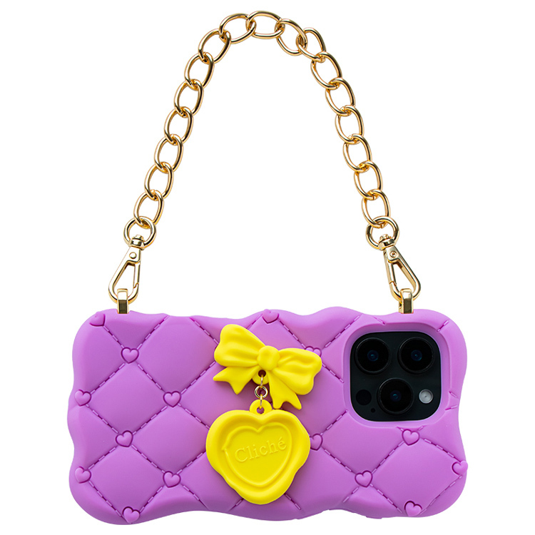 Candies iPhone 16 Pro Max - 融化愛心菱格紋晚宴包(紫)