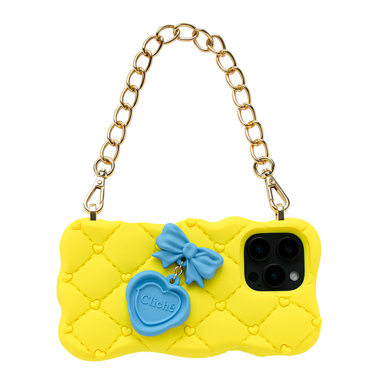 Candies iPhone 16 Pro Max - 融化愛心菱格紋晚宴包(黃)