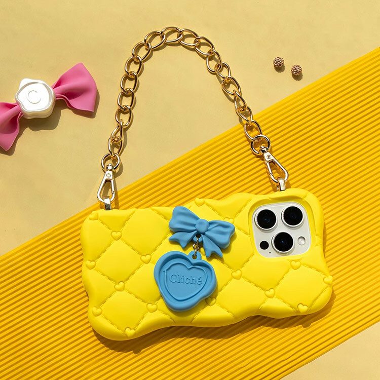 Candies iPhone 16 Pro Max - 融化愛心菱格紋晚宴包(黃)