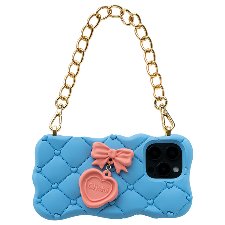 Candies iPhone 16 Pro Max - 融化愛心菱格紋晚宴包(藍)