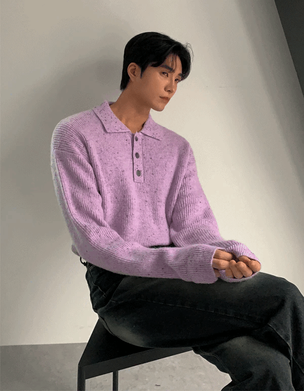 (韓國限時特價)羊毛領鈕扣針織衫