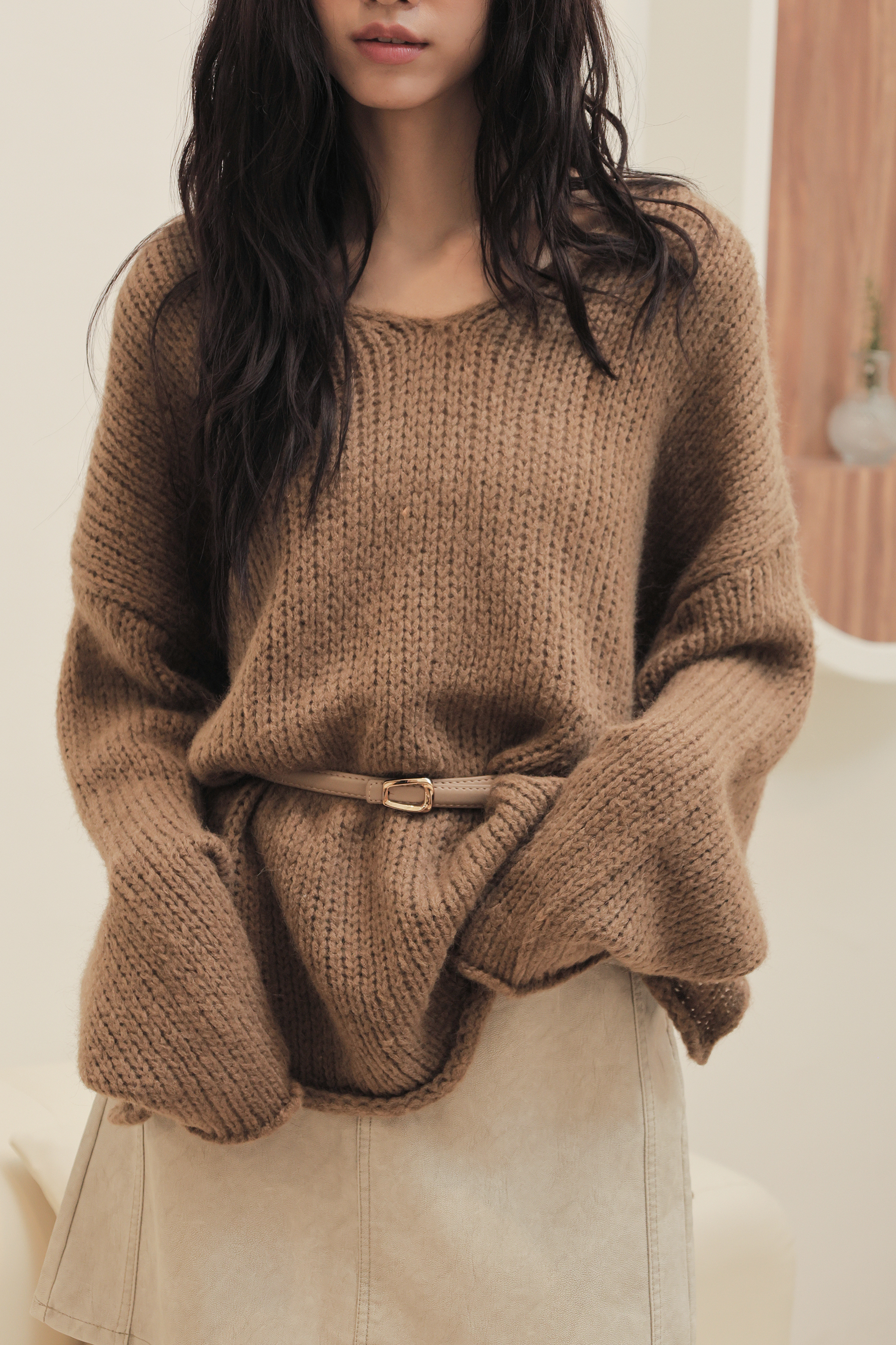 2603 韓版慵懶V領針織上衣（10%羊毛）