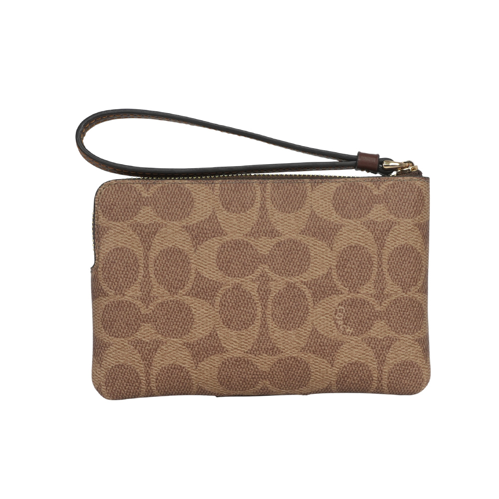 【COACH】塗層帆布及皮革L 型拉鍊手拿包(焦糖色/棕色) CW854 IMXHE