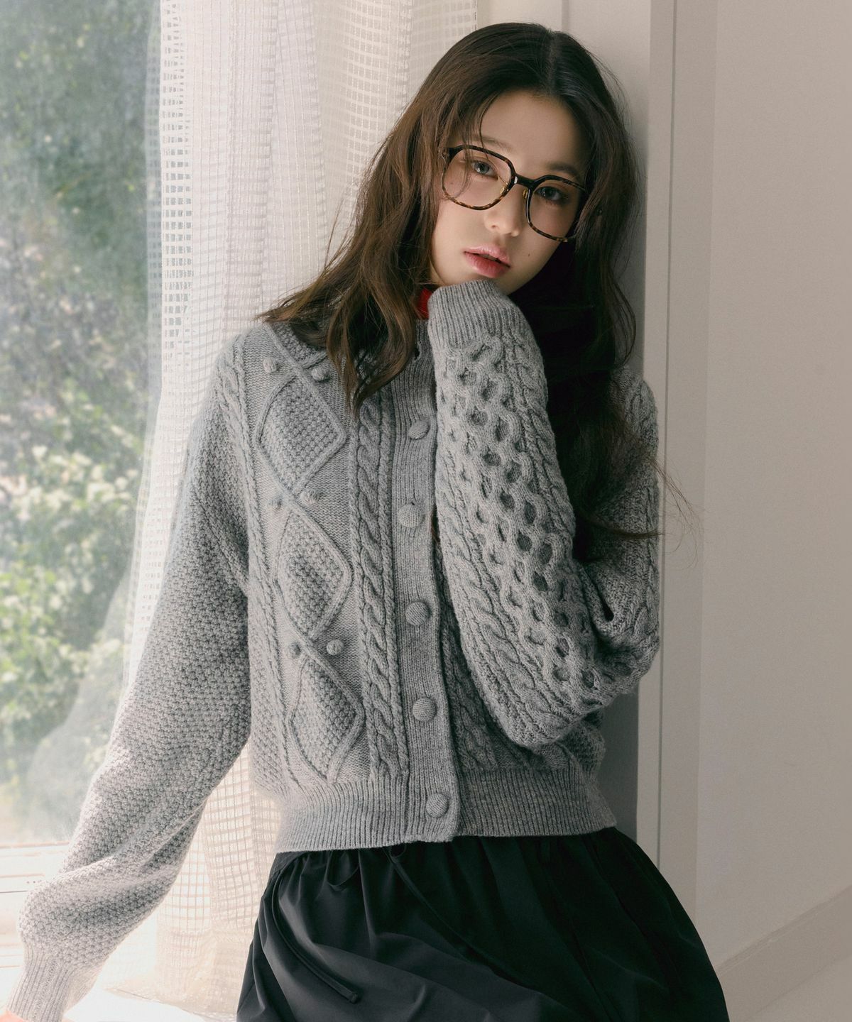 ROLAROLA WOOL BUTTON CABLE CARDIGAN
