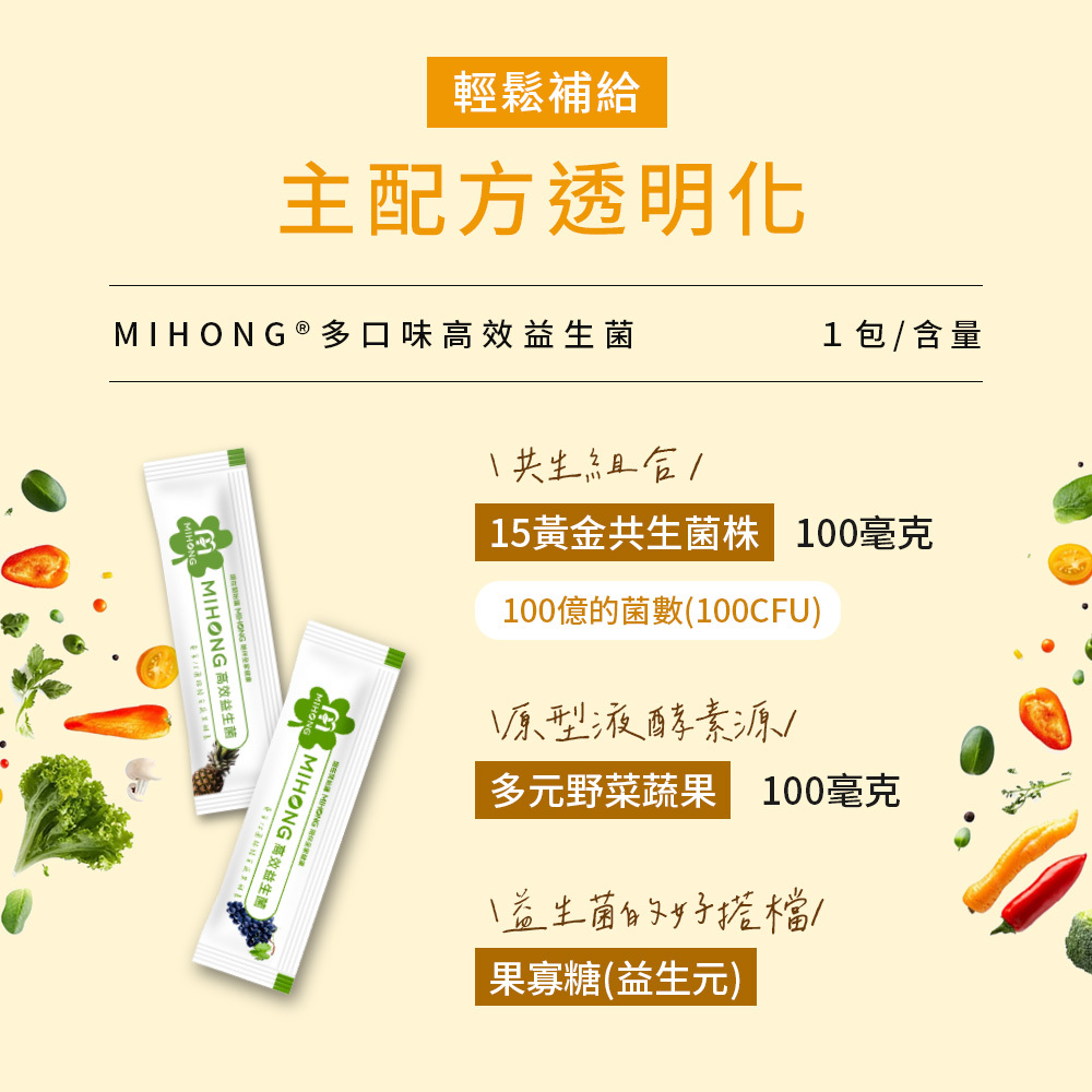 MIHONG® 【高效益生菌】（30包/盒）[優格/橘子/葡萄/青梅/鳳梨/藍莓口味任選]