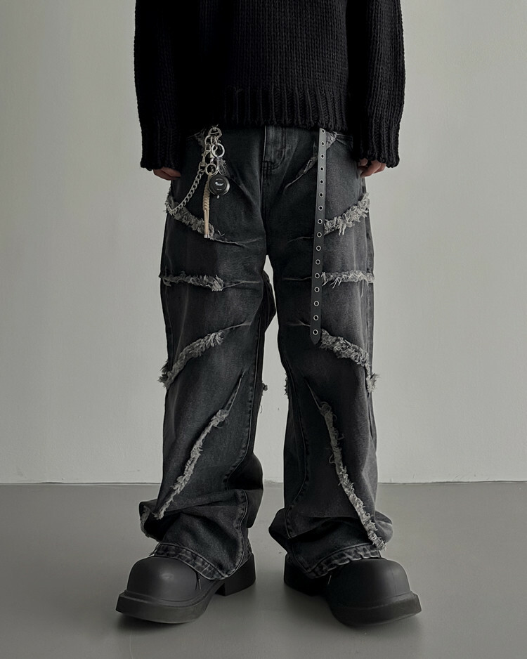 龍捲風毛邊寬鬆牛仔褲