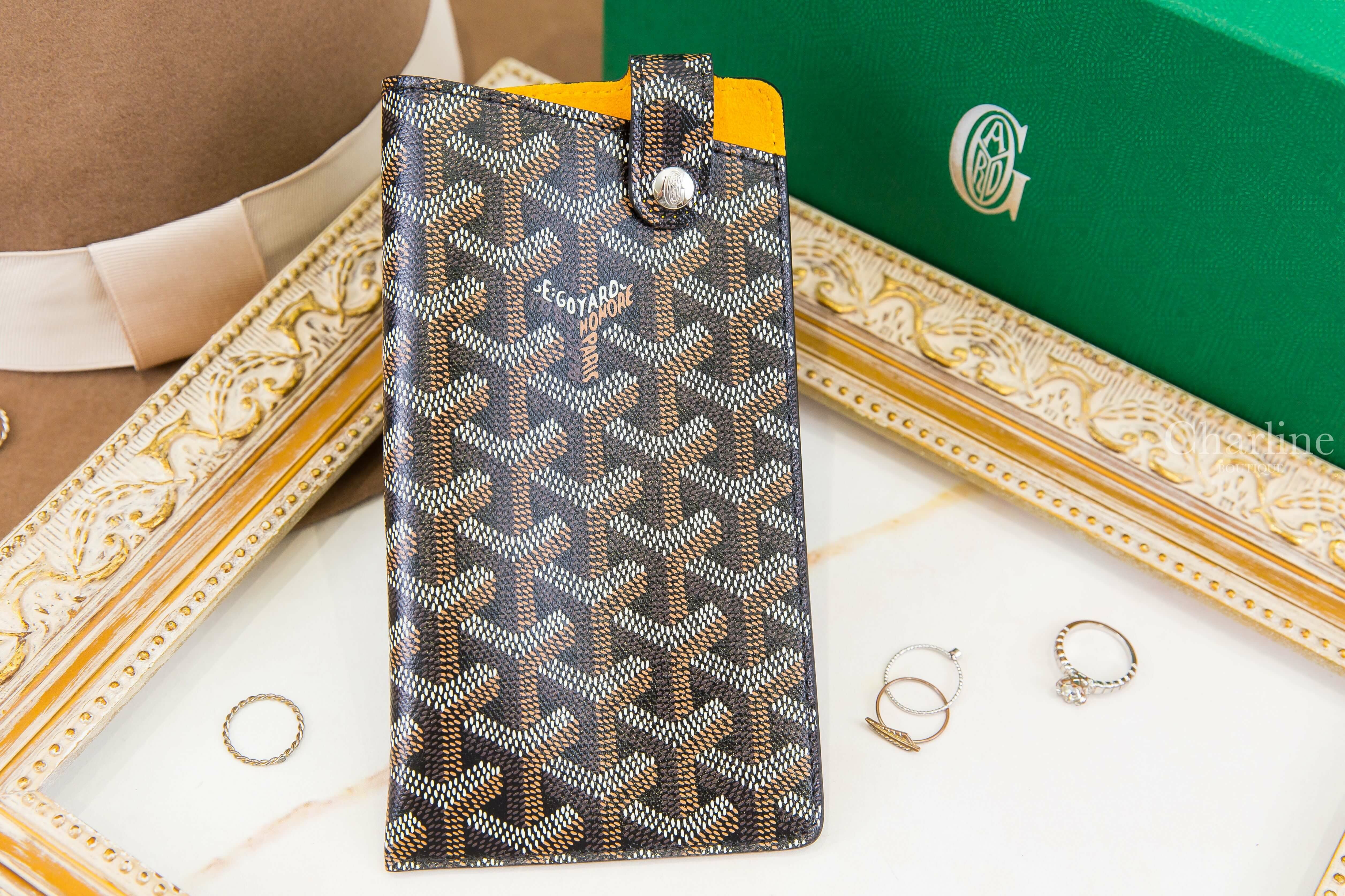 Goyard Montmartre GM Case 黑色大型小牛皮黃色內裡扣式收納包