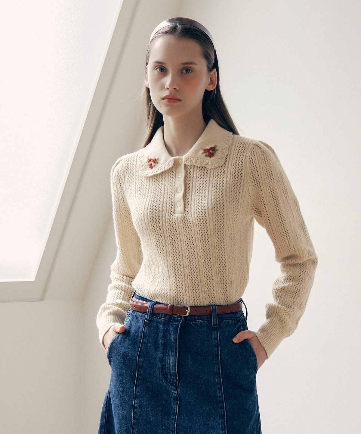 ROLAROLA COLLAR FLOWER EMBROIDERY KNIT