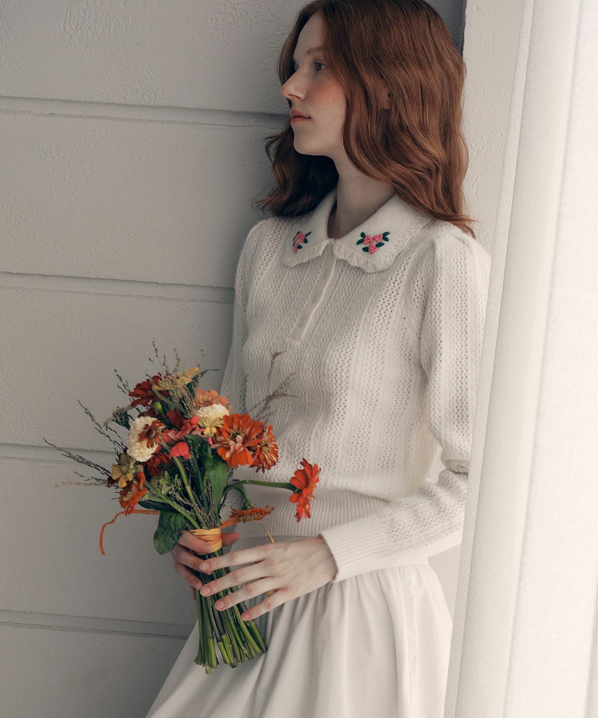ROLAROLA COLLAR FLOWER EMBROIDERY KNIT