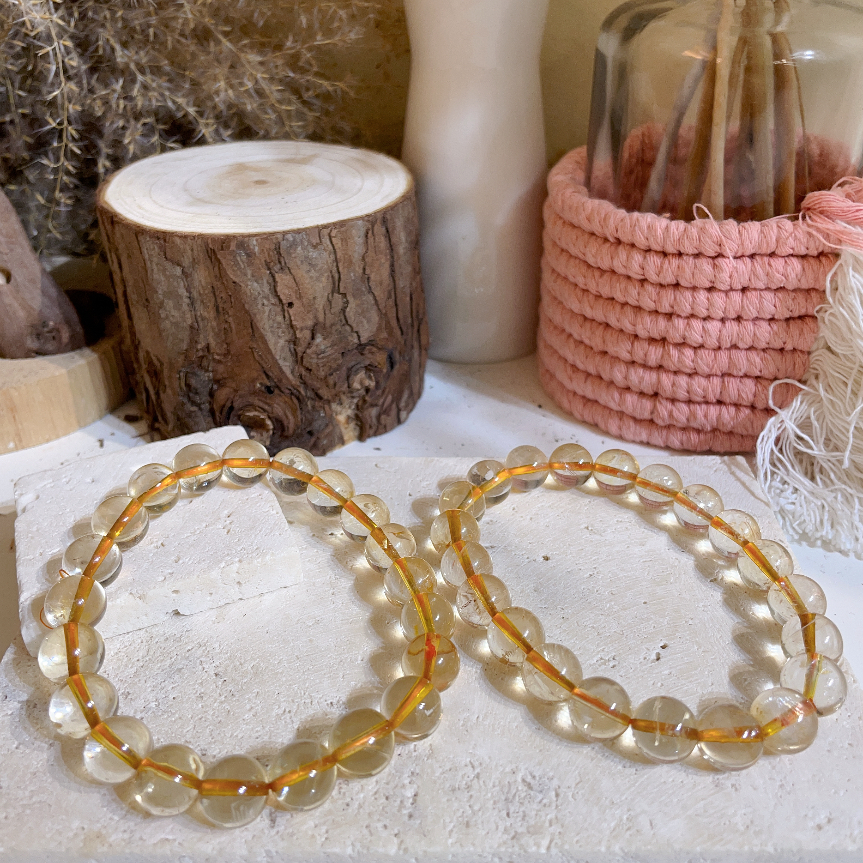 冰透黃水晶手串