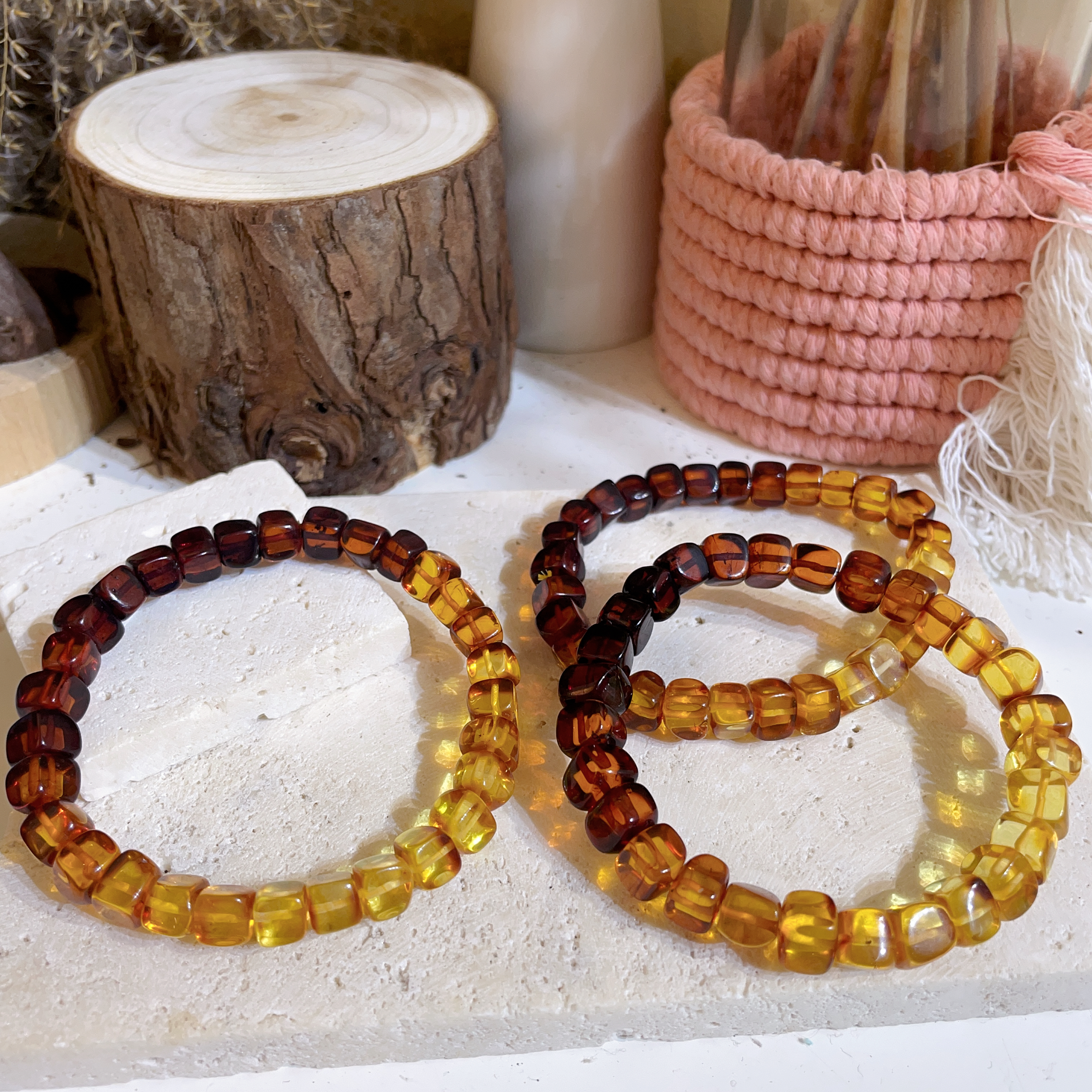 漸變血珀方粒手串 7+mm