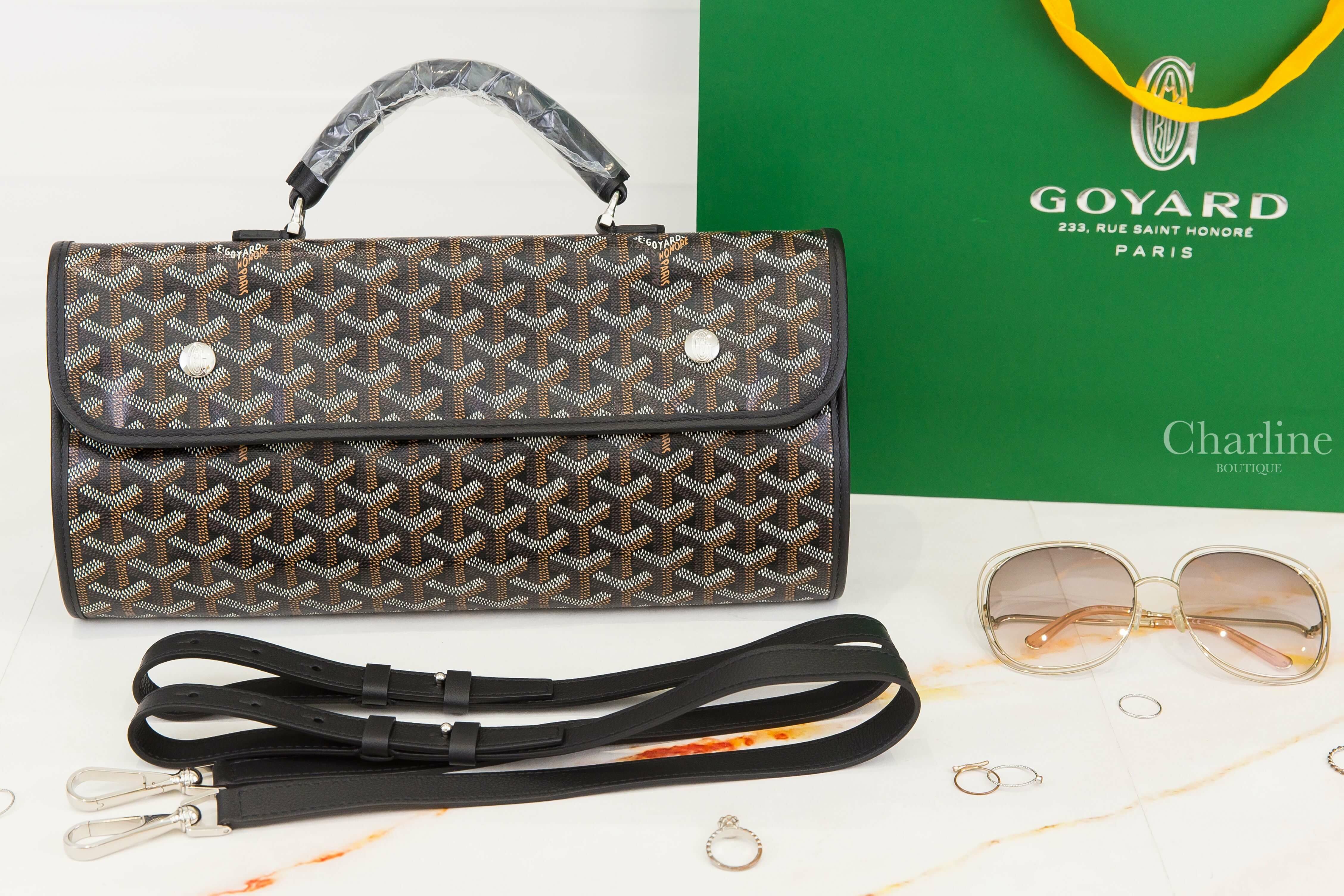 Goyard Saint Léger Backpack 黑色帆布小牛皮同色提把黃色內裡手提後背包-Charline Boutique 精品代購
