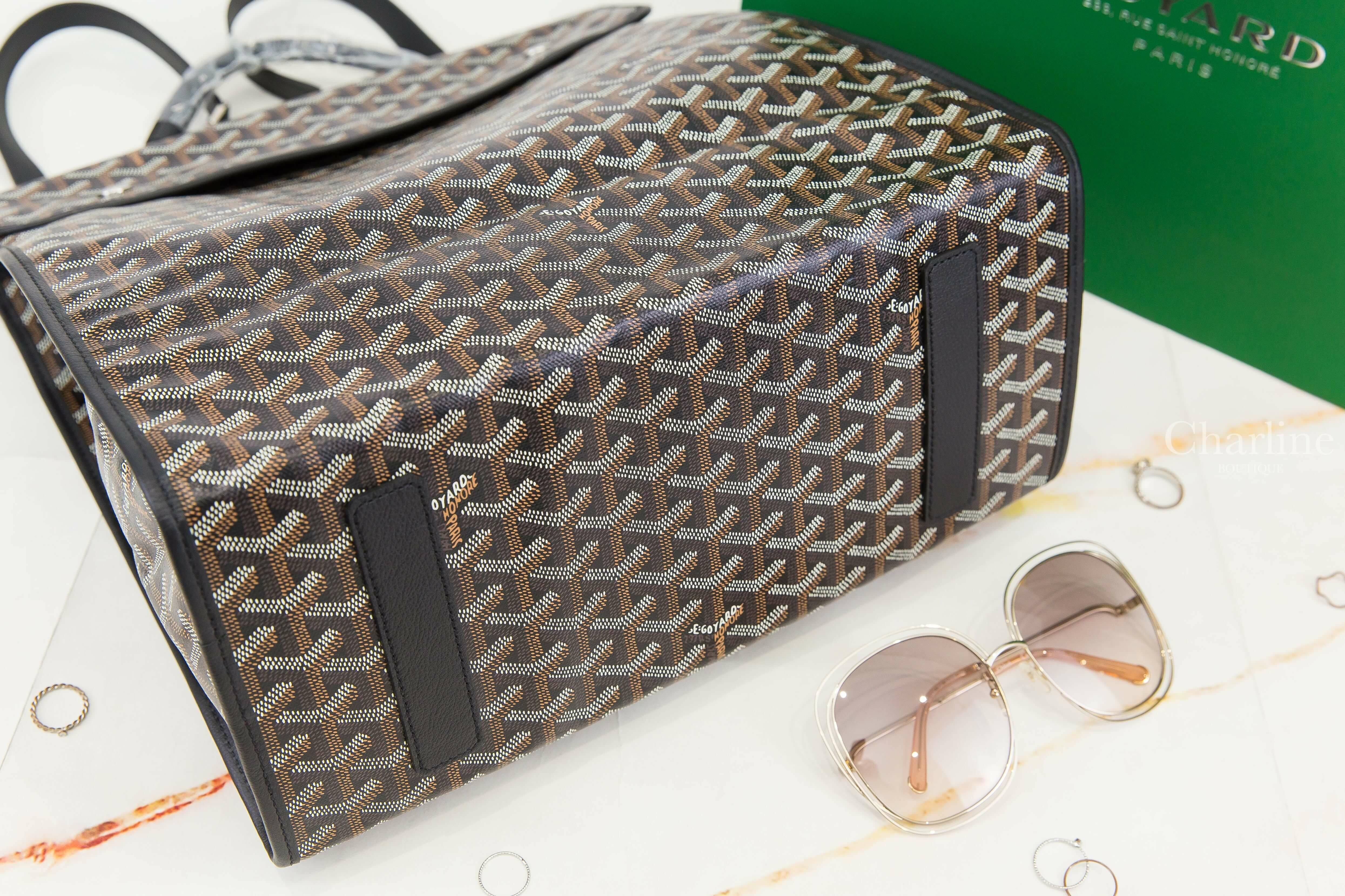Goyard Saint Léger Backpack 黑色帆布小牛皮同色提把黃色內裡手提後背包-Charline Boutique 精品代購