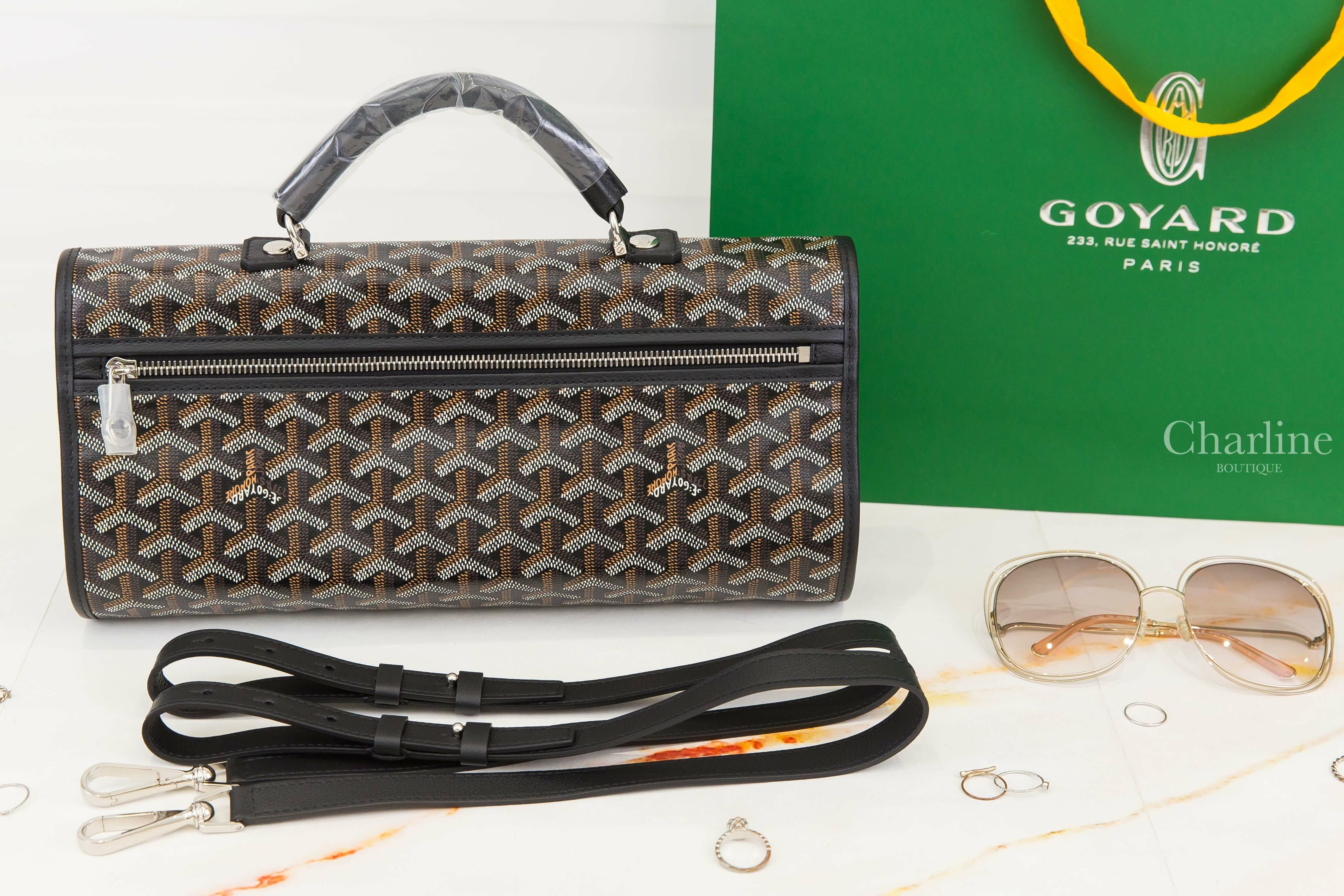Goyard Saint Léger Backpack 黑色帆布小牛皮同色提把黃色內裡手提後背包-Charline Boutique 精品代購