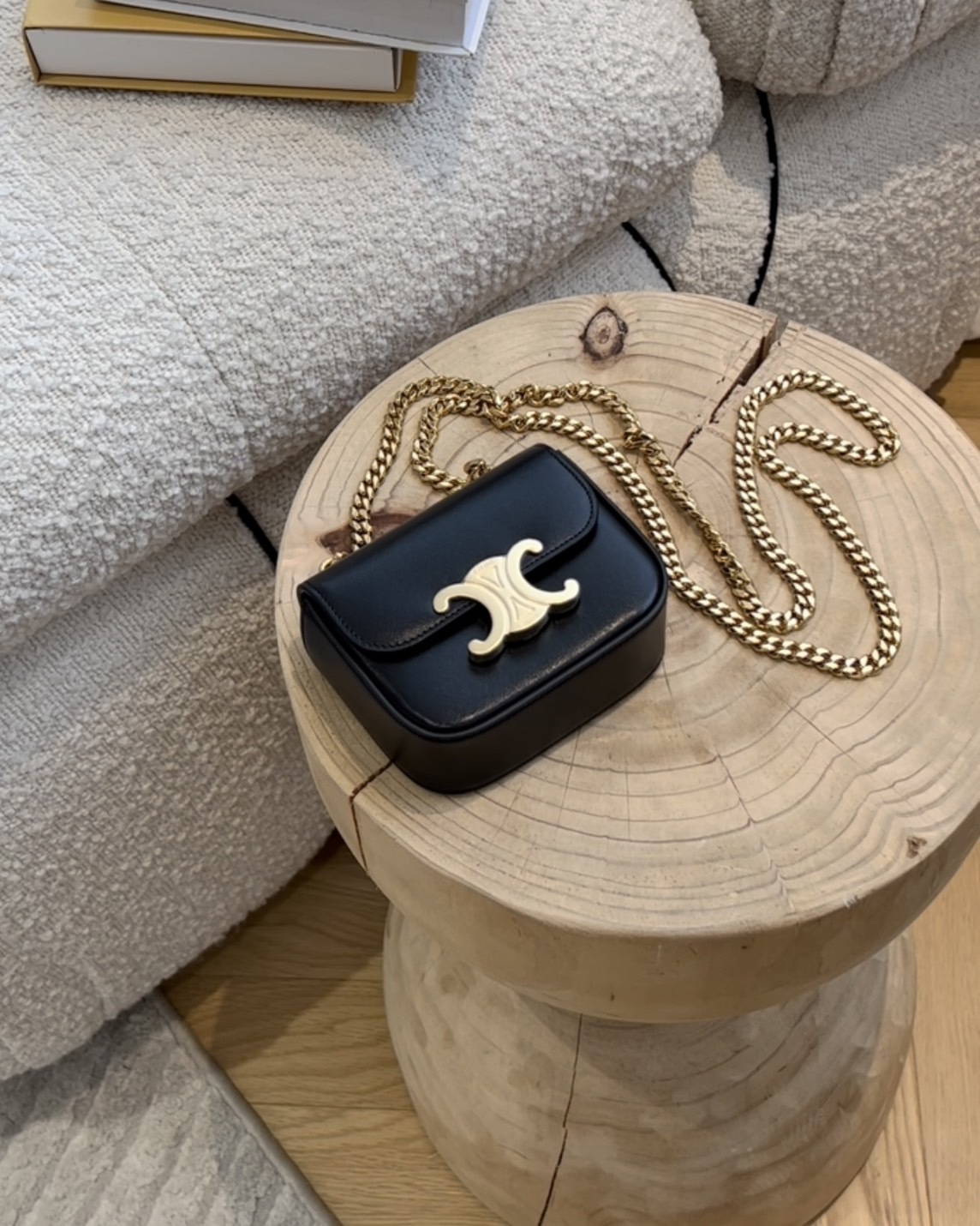 CELINE｜凱旋門迷你鏈條小廢包 黑金