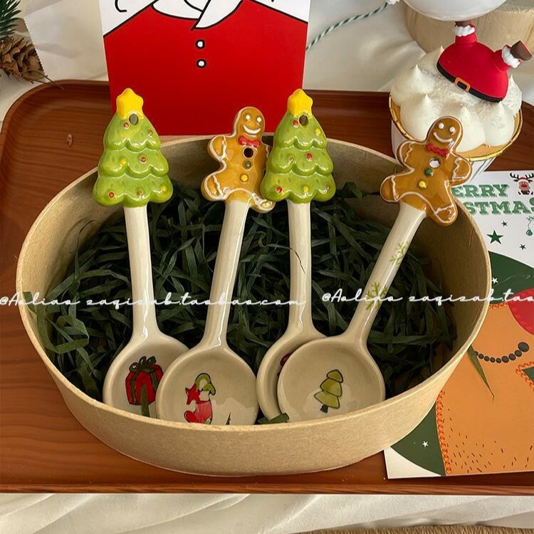 《5320》可愛聖誕樹薑餅人陶瓷勺