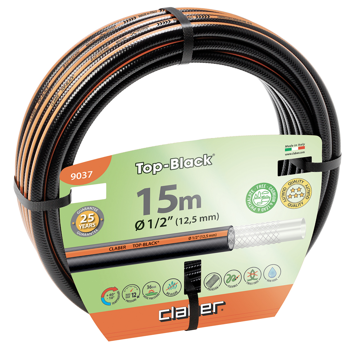 意大利"CLABER" 黑色橙線花園喉1/2"X15M-[9037]
