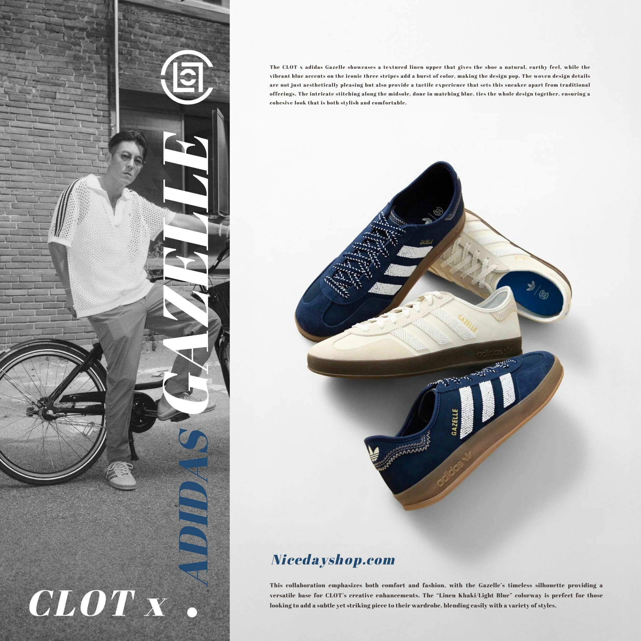 NICEDAY 代購 Clot x Adidas Originals Gazelle 午夜藍 珍珠白 男女尺寸 聯名款