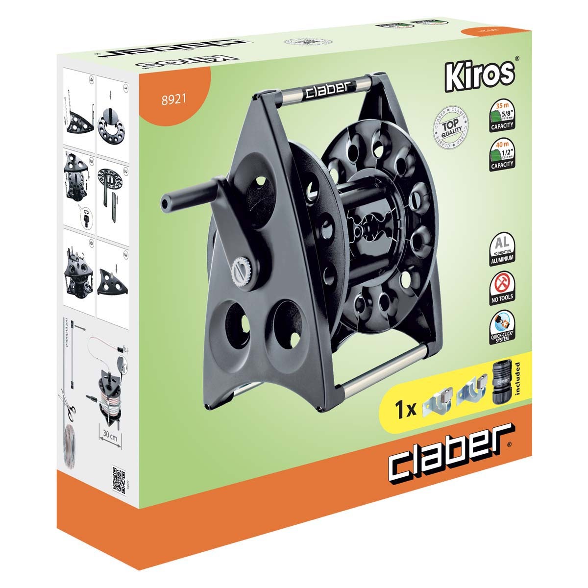 意大利"CLABER" 坐地或掛牆式喉轆(淨架)(適用1/2"X40M,5/8"X35M)-[8921]