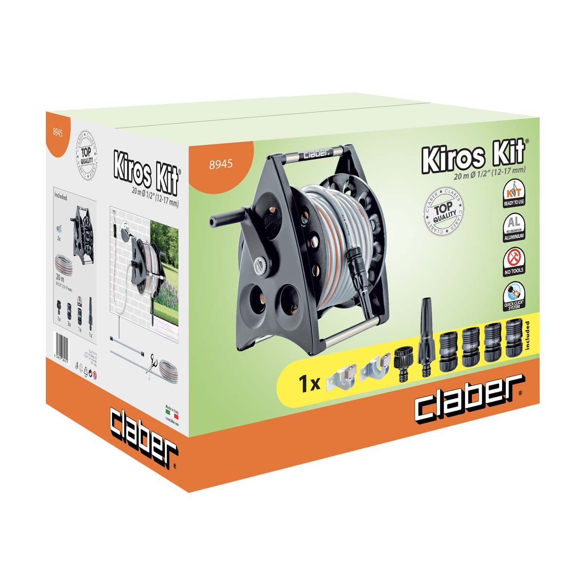 意大利"CLABER" 坐地或掛牆式喉轆連喉1/2"X20M(橙灰)-[8945]