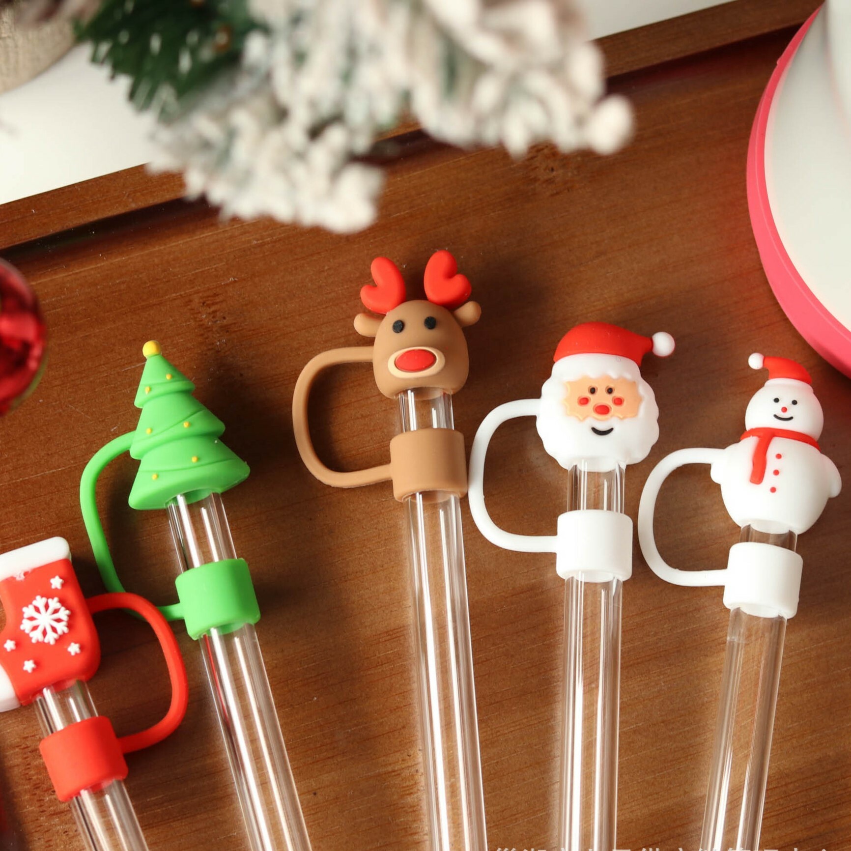 《5323》聖誕風吸管防塵蓋