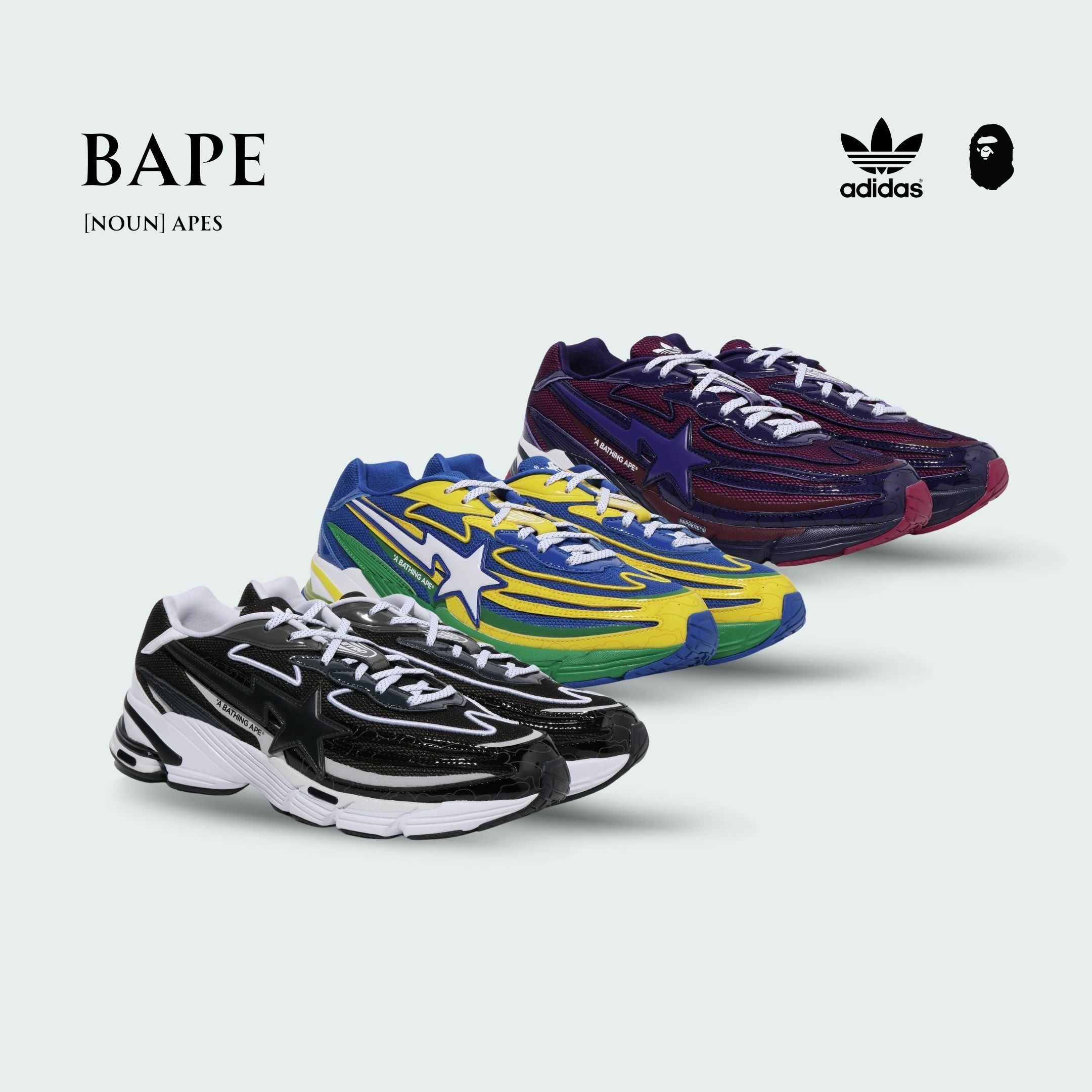 NICEDAY 代購 BAPE x Adidas Orketro 聯名款 藍黃 黑白 酒紅 三色 男女尺寸