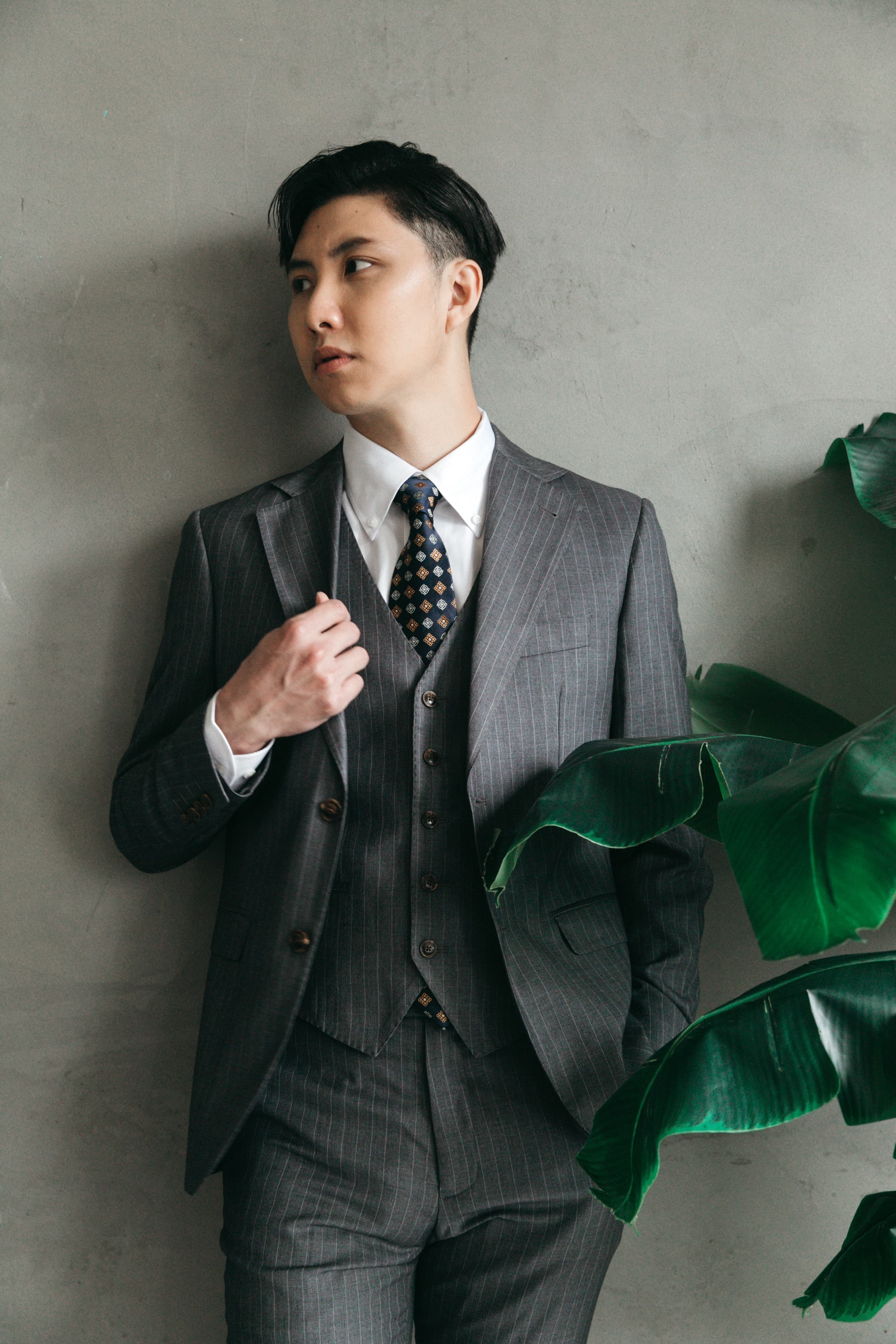 條紋質感紳士西裝外套 891 灰條紋
