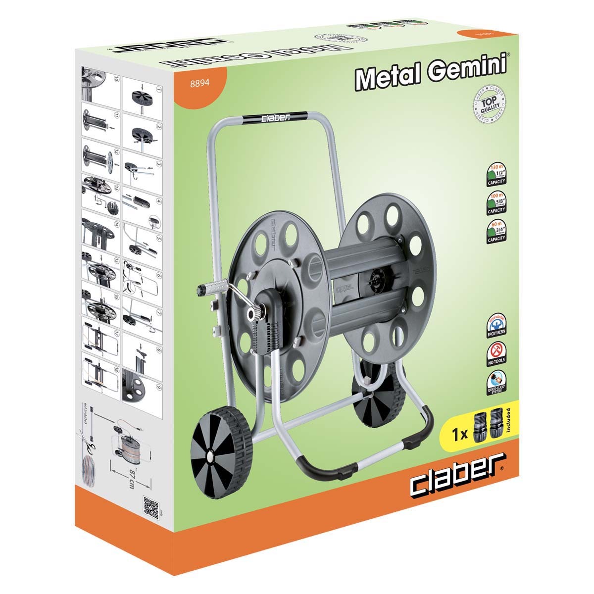 意大利"CLABER" 車仔型金屬喉轆(淨架)(適用1/2"X130M,5/8"X100M,3/4"X60M)-[8894]