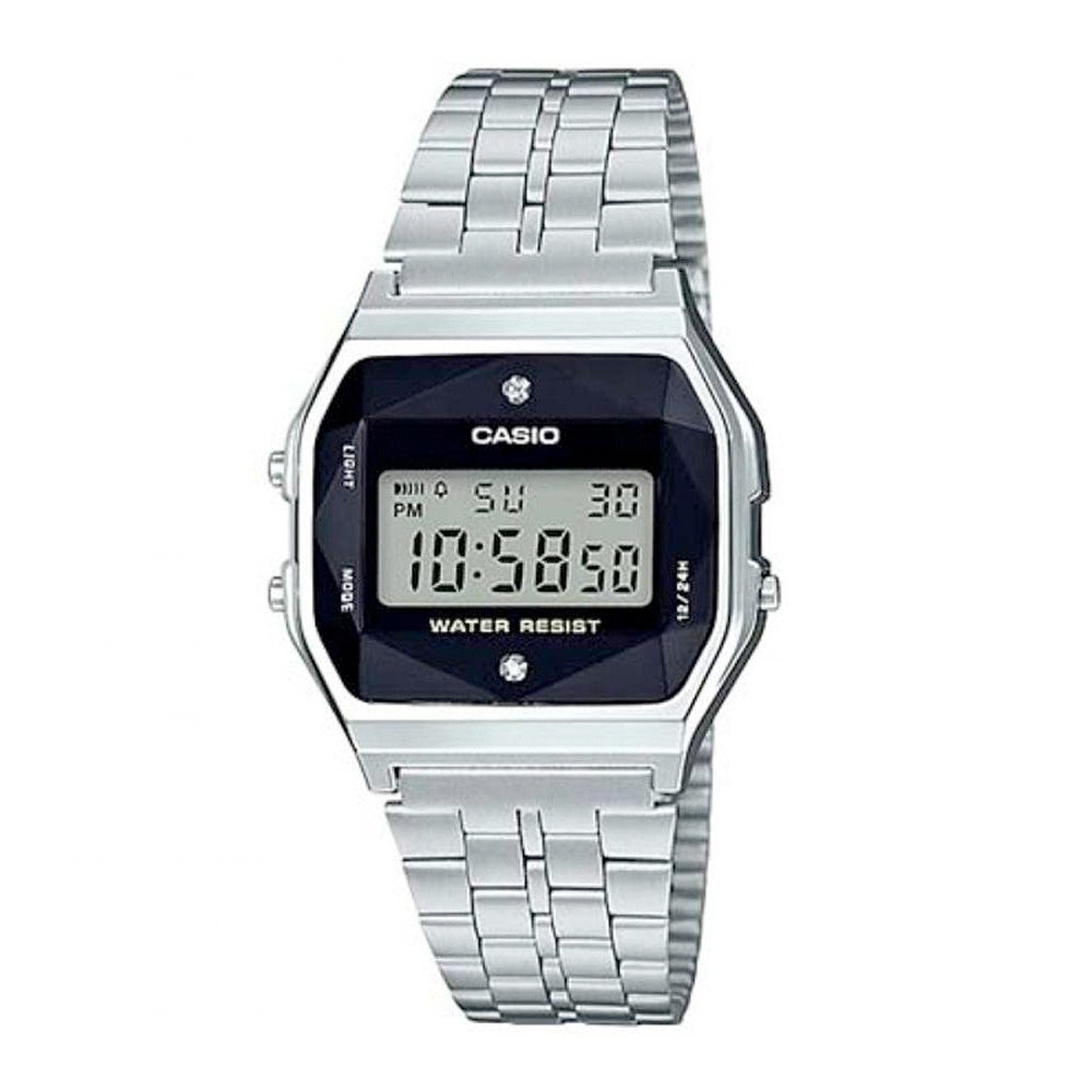 Casio A159WAD-1 中裝 切割玻璃 鑽石 銀色方形復古跳字錶 (日本製)