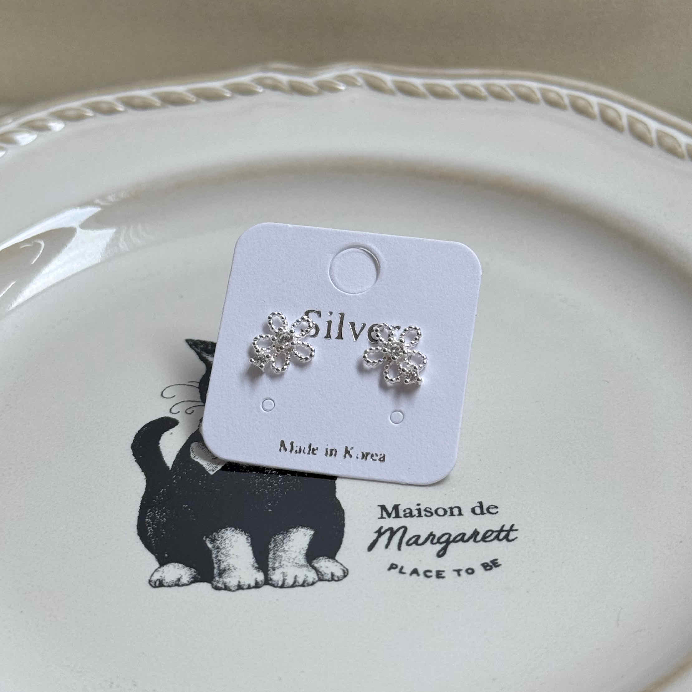 🇰🇷925 silver 小花單鑽耳環