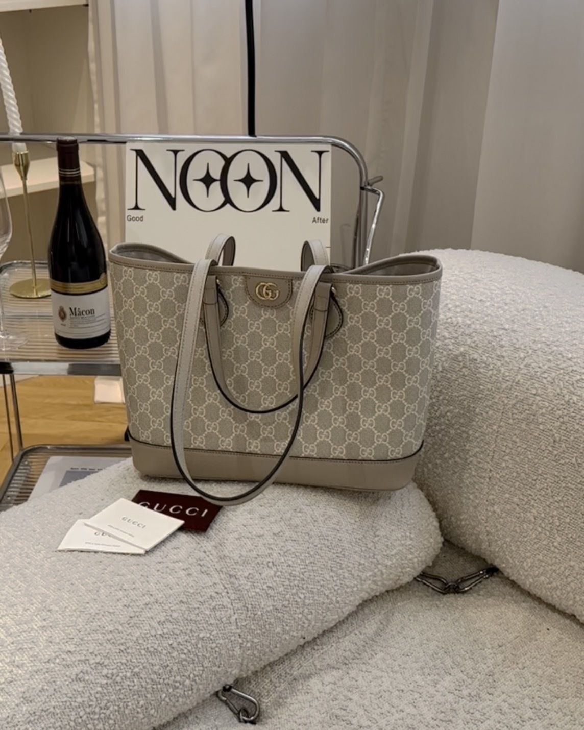 GUCCI｜OPHIDIA 小號托特包 米白老花