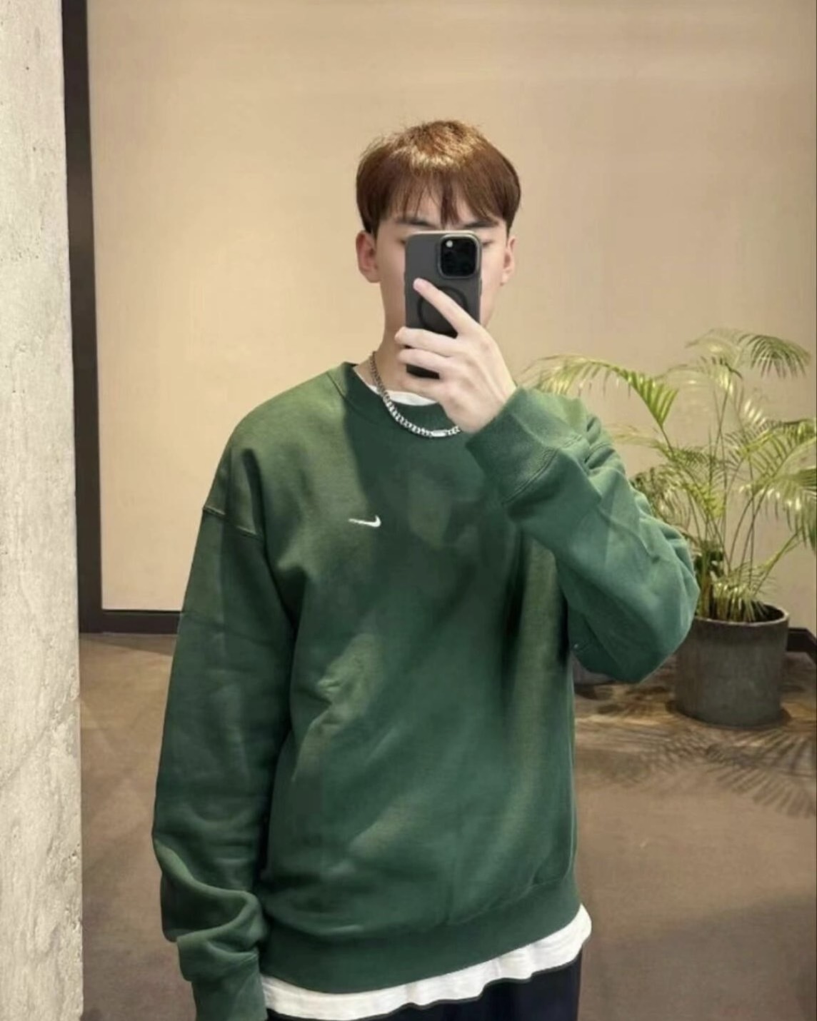 <限定特殊色>Nike 橄欖綠 刺繡小勾 厚磅 小Logo 大學Tee 圓領 刷毛 大學踢 綠 男女款