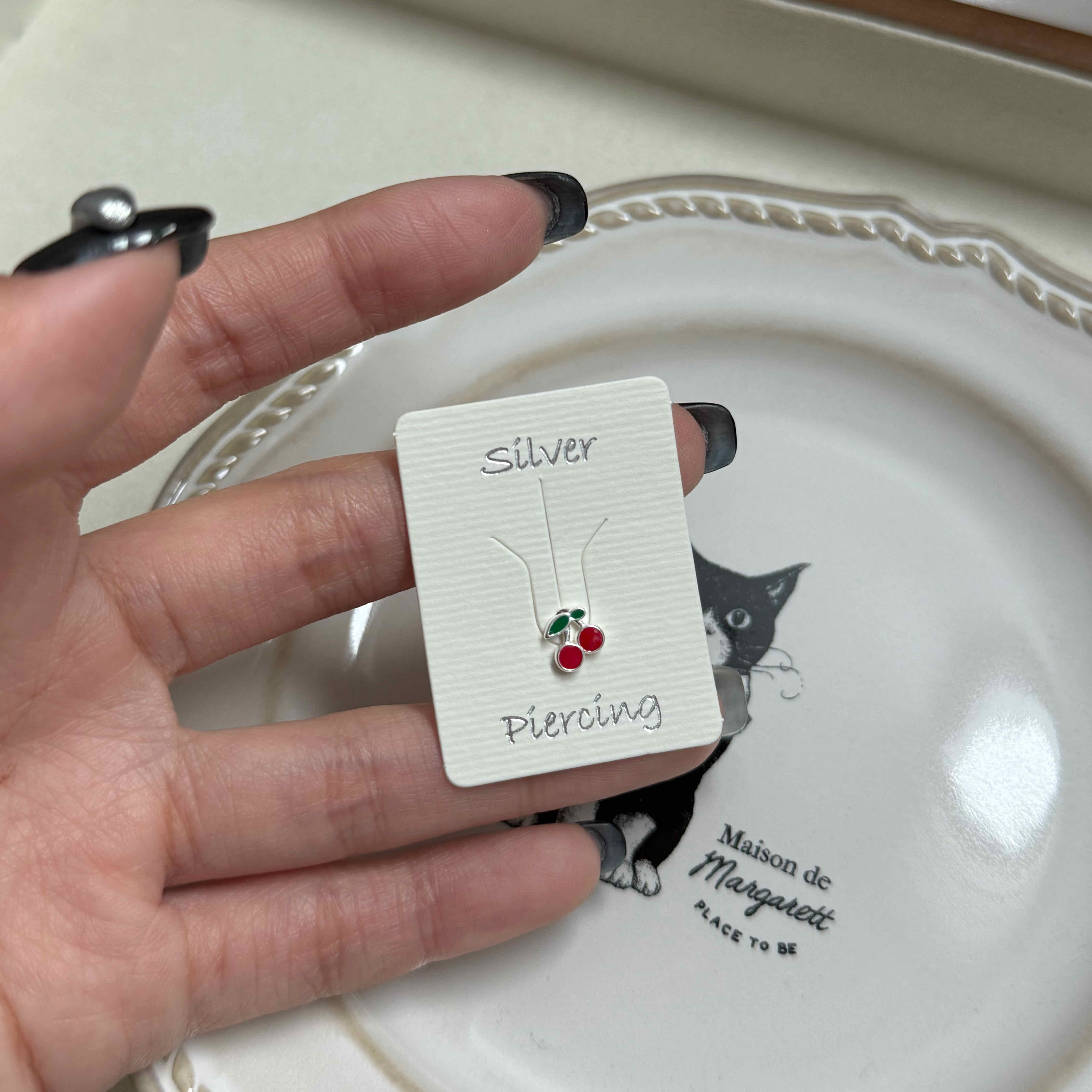 🇰🇷925 silver 櫻桃轉珠耳釘