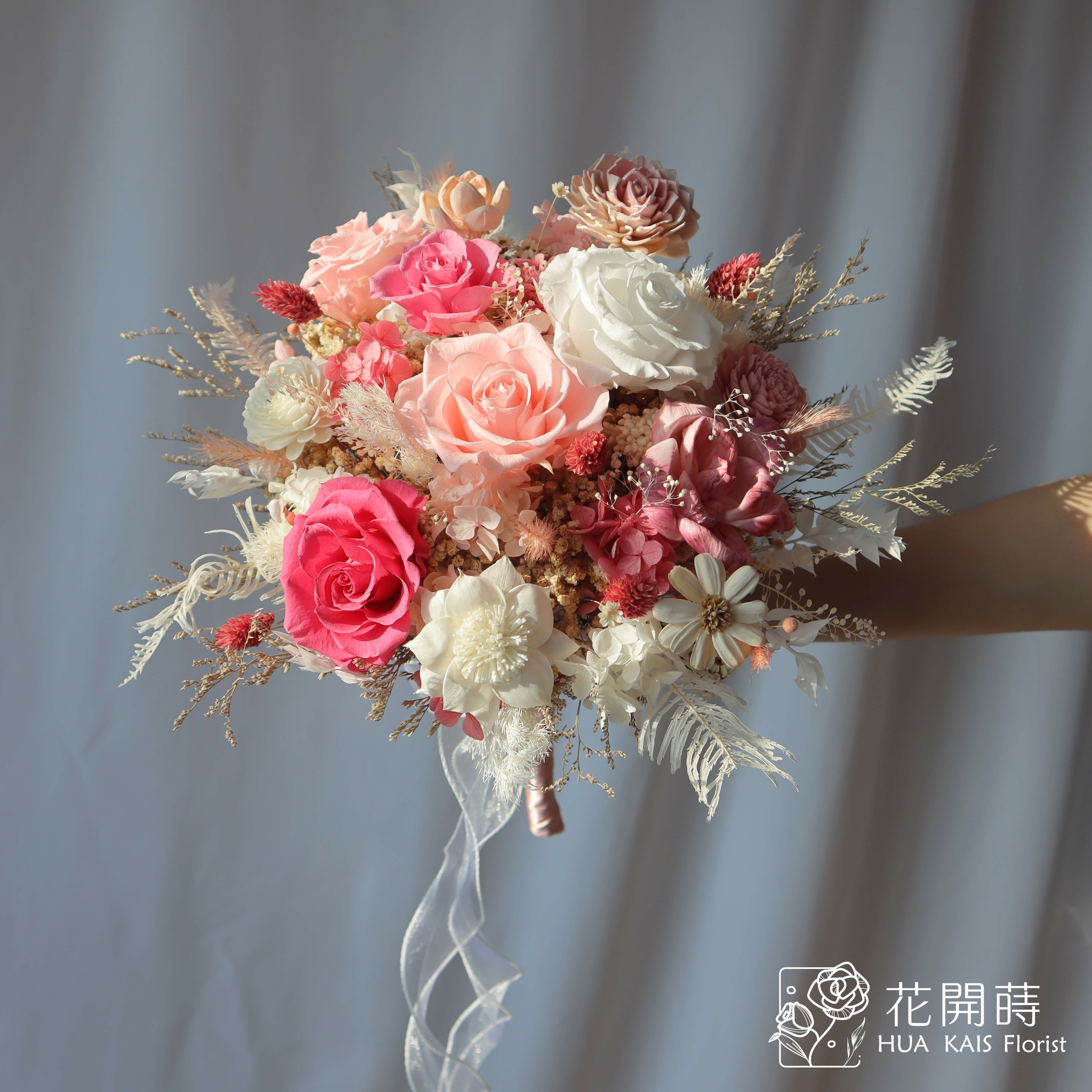 新娘捧花|夢幻粉新娘捧花|永生花捧花|外拍捧花|韓式捧花|圓形捧花|粉色捧花|捧花|永生捧花