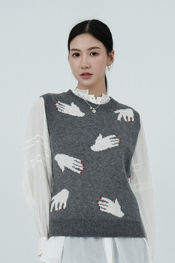 紅指甲手掌織紋背心 ($現貨款式）