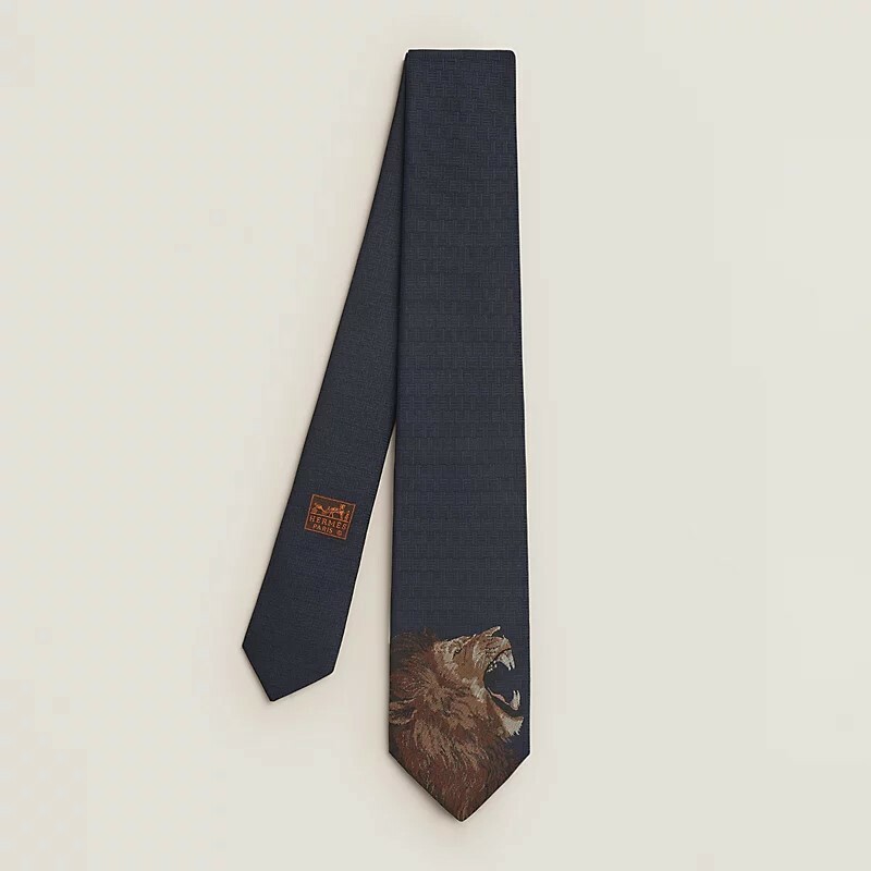 Hermes Roaaaaar! Tie marine / marron no.37
