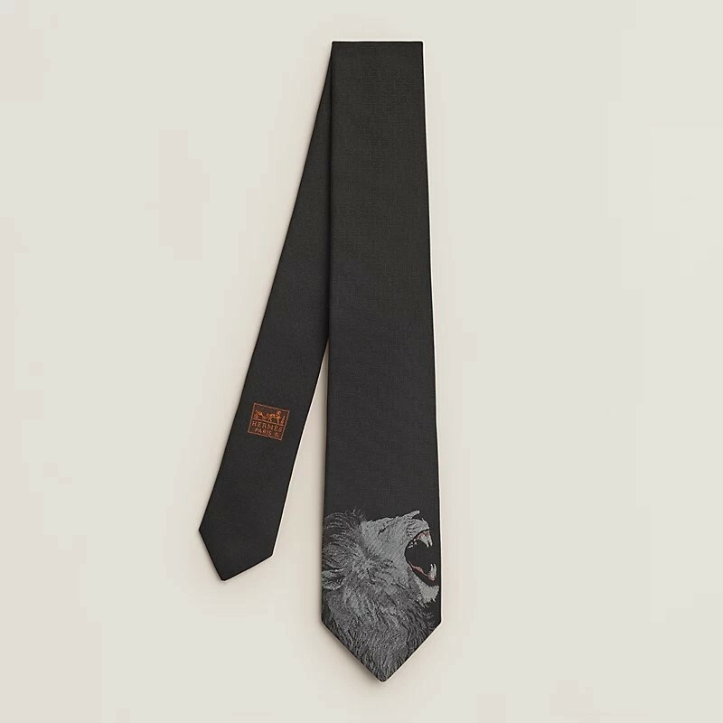 Hermes Roaaaaar! Tie noir / gris no.36